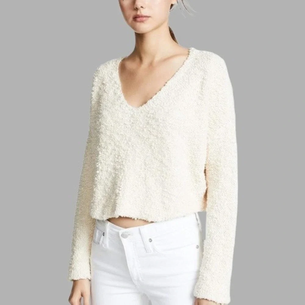 Free People Teddy Cream Ivory‎ Oversized Organic Cotton Longsleeve sz M
